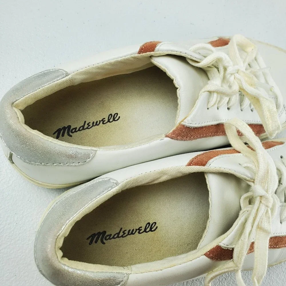 Madewell Sidewalk Low-Top Sneakers Soft Leather Lace Up Shoes 8 Womens White